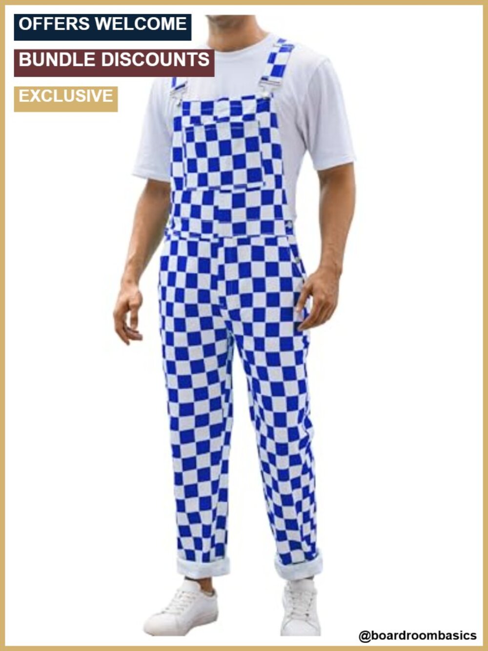 Odefou Men's Checkered Bib Overalls Stretch Cotton Workwear